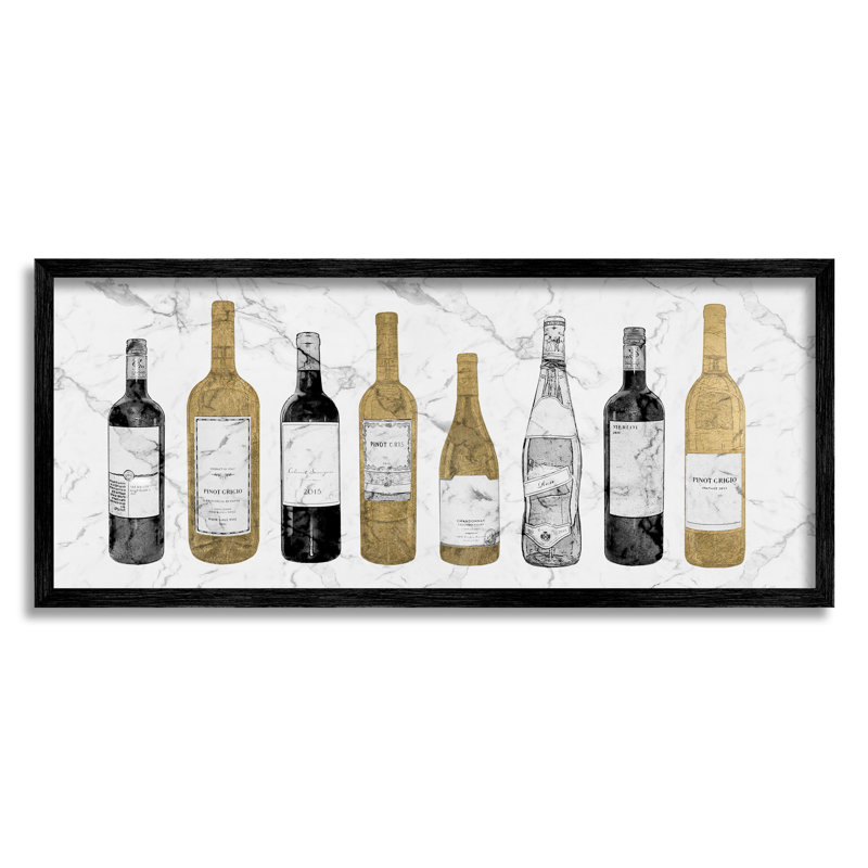 Art traditionnel sur toile tendue avec des bouteilles de vin traditionnelles par Natalie Carpentieri, H 10 po x l 24 po