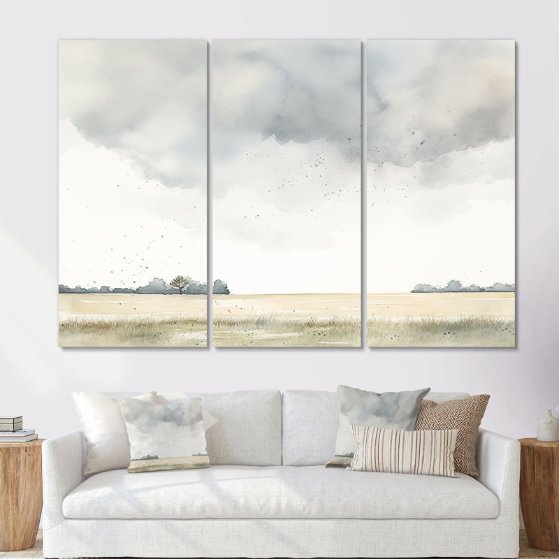 Ensemble de salon d'art mural beige, Toile tendue, H 40 po x l 60 po x P 1 po