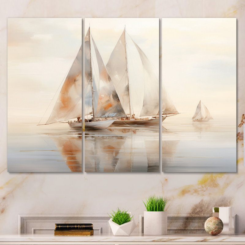 «Beige bateau minimalisme II», reproduction sur toile 3 pièces, H 40 po x l 60 po x P 1 po
