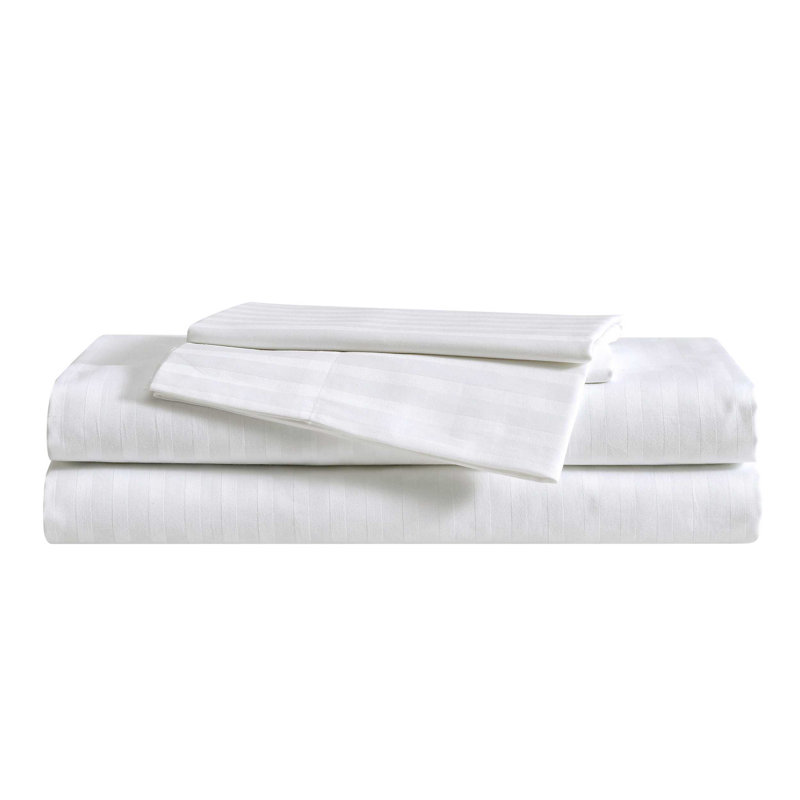 Dobby 100% Cotton Standard Sheet Set, Queen Sheet Set with 2 Pillowcases, White