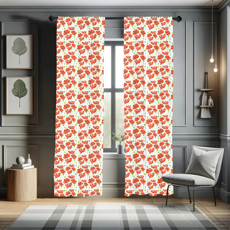 Anemone Flower Semi-Sheer Rod Pocket Sliding Panel, 28" x 84"