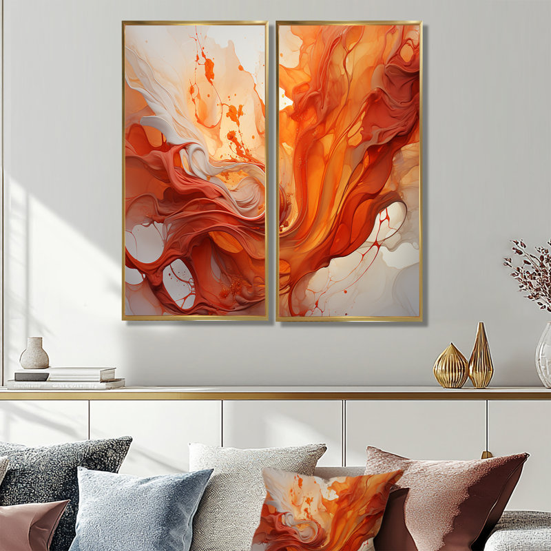 «Abstract Red Firestorm Symphony I - Large Drip», reproduction d'art sur toile, 40" H x 40" W, Impression encadrée flottante