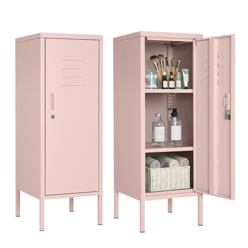 Armoire de rangement en métal avec casier, classeur vertical H 39 po avec serrure et tablette réglable et ventilation, armoire à outils en acier pour chambre à coucher, bureau, rose