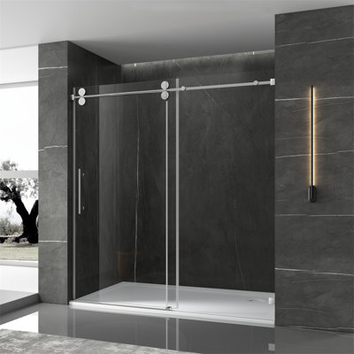 60'' - W x 76'' H Single Added Door Frameless Shower Door with