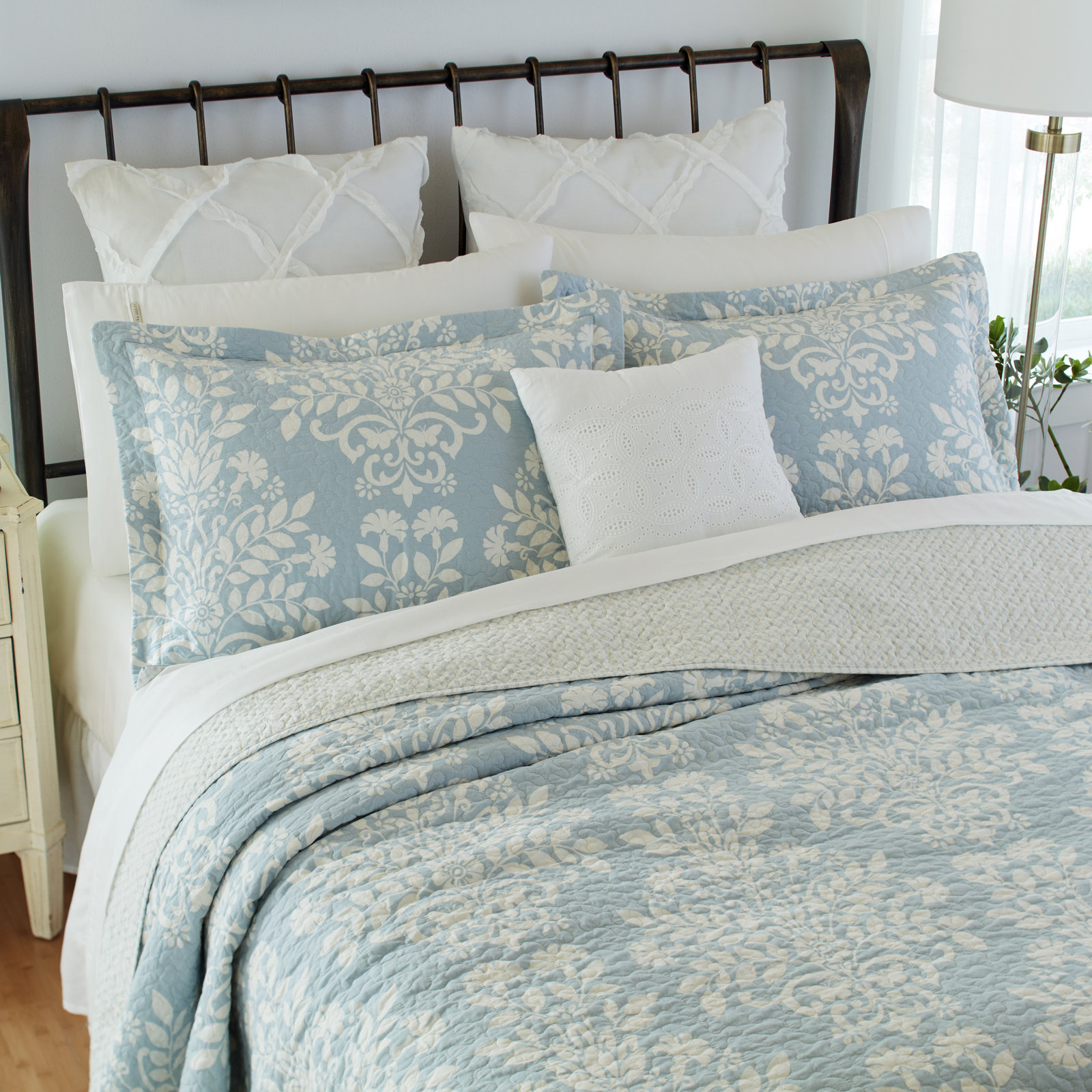 Rowland Cotton Quilt Set, King Coverlet + 2 King Shams, Light Blue