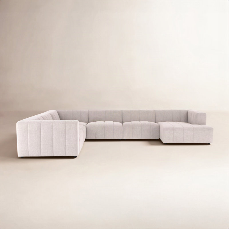 Bowry Upholstered Sectional, Pink Polyester, 28" H x 157" W x 129" D, Right Hand Facing