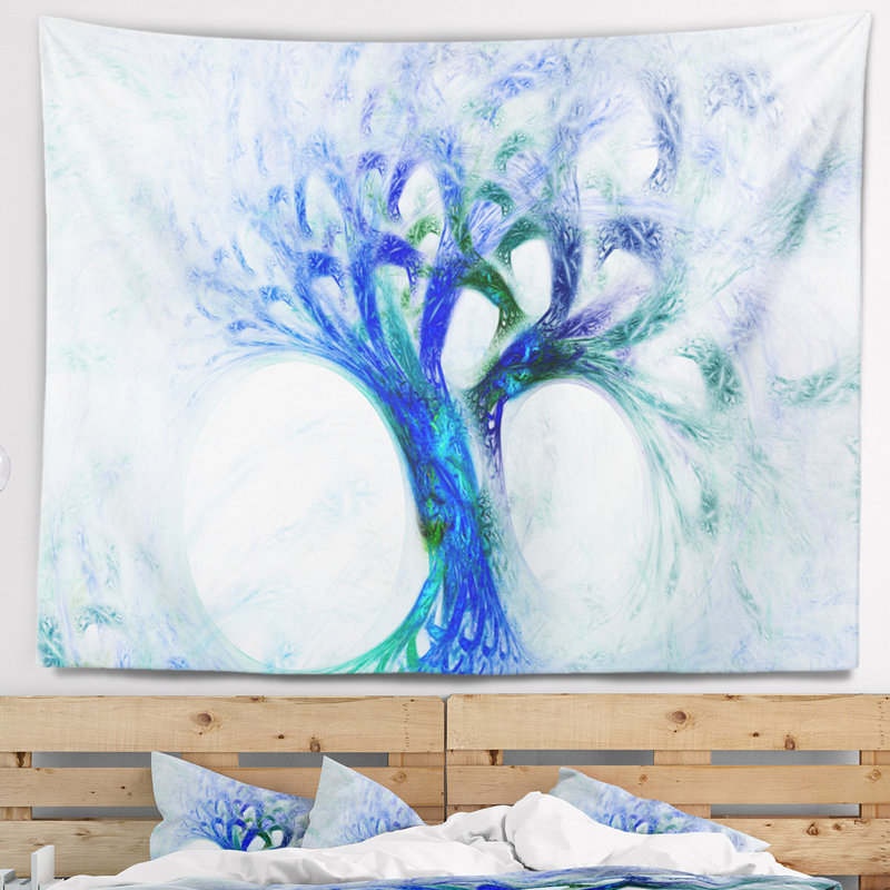 Tapisserie d’arbre abstract blue mystic psychédélique, H 50 po x l 60 po