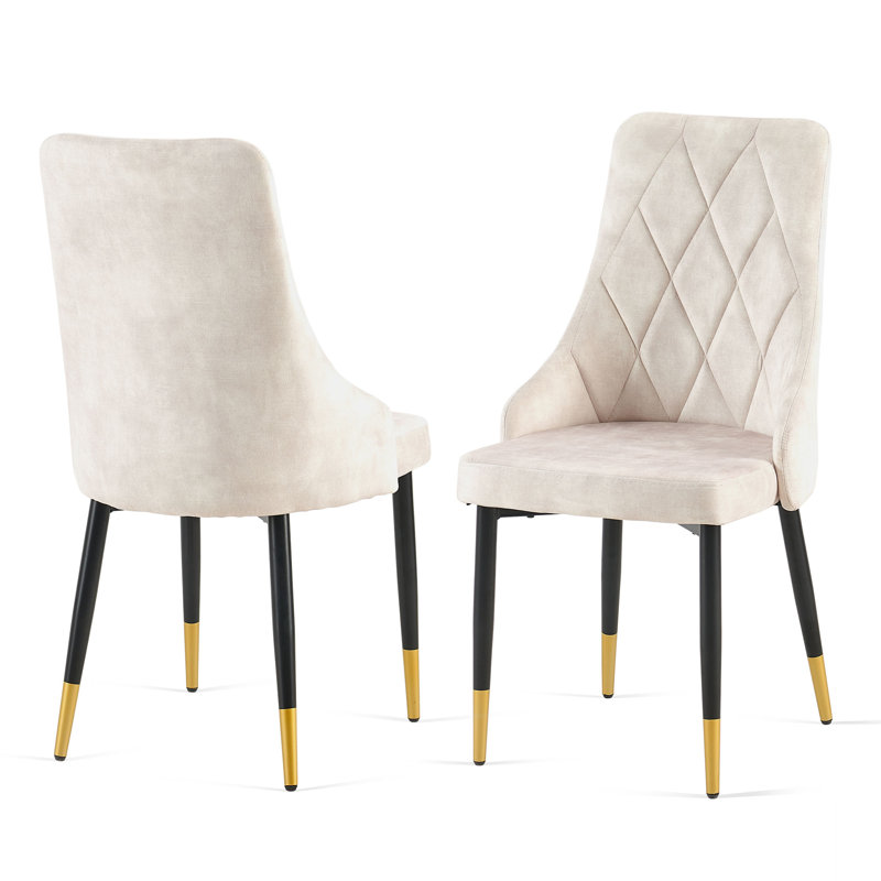 Ensemble de 2 chaises de salle à manger, chaises rembourrées et sans accoudoirs beiges, avec pieds d'appoint en métal