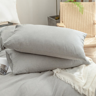 BESTOUCH 100% Washed Cotton Pillowcase Linen Feel Soft Breathable