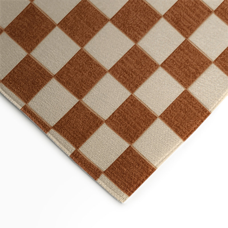 Checkered Brown Indoor and Outdoor Area Rug, Rectangle 3' x 5'