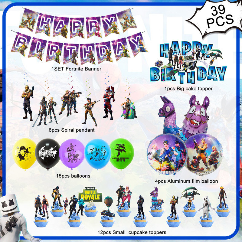 Fortnite Birthday Party Supplies,39 pcs Fortnite Party Decorations Set