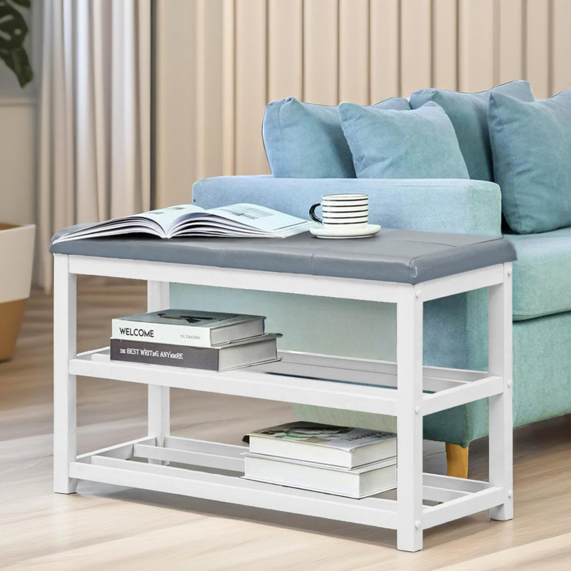Entryway 3 Tier Wood Shoe Bench, Shoe Rack, Entryway Furniture, Grey