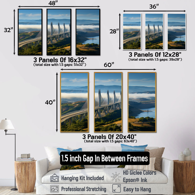«Blue Viaduct Bridge Sunrise In Italy I», art mural, Cadre flottant noir, H 32 po x l 48 po x P 1 po
