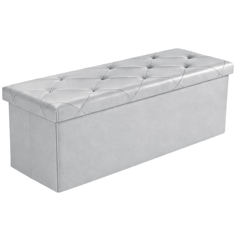 43" Wide Tufted Rectangle Standard Ottoman with Storage, Gray