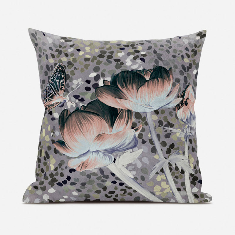Housse et insert de coussin décoratif en polyester pour l'intérieur et l'extérieur, 26 po x 26 po, Rose / vert foncé / gris