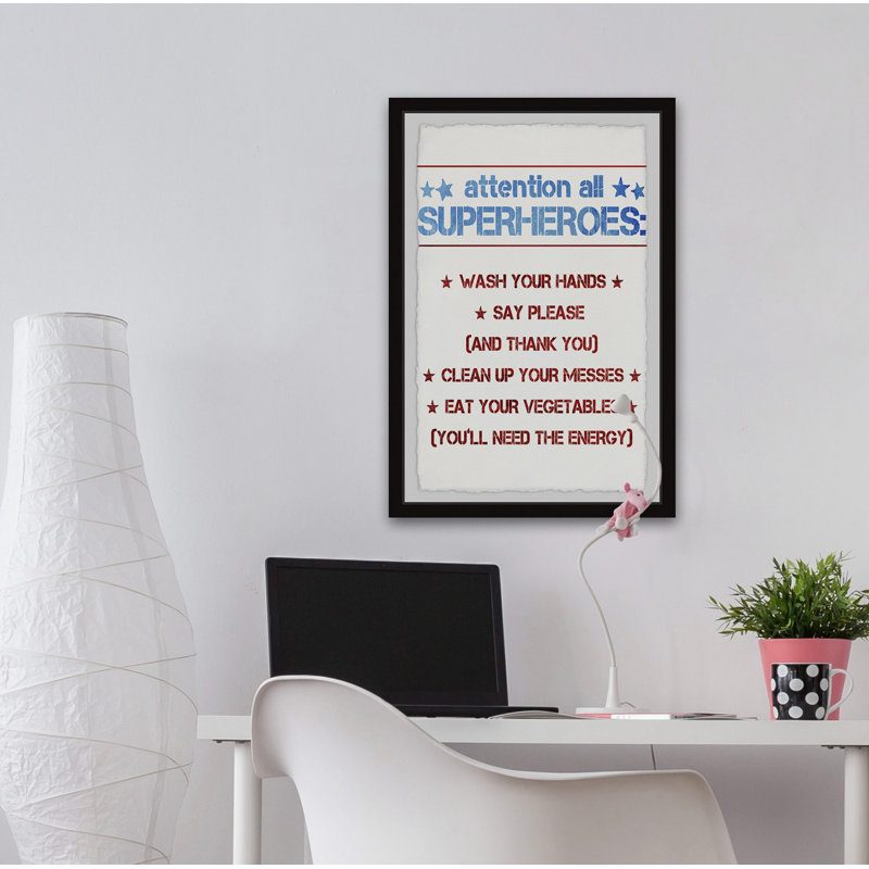 «Superhero House Rules», reproduction encadrée, H 30 po x l 20 po x P 1,5 po