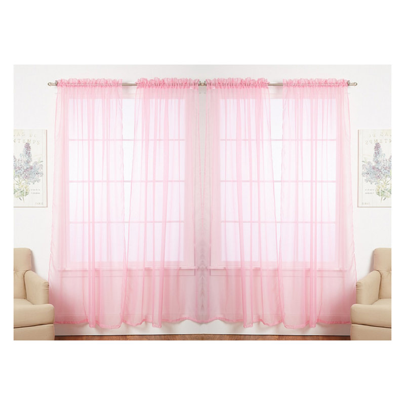Panneaux de rideaux transparents de couleur unie avec passe-tringle, Rose