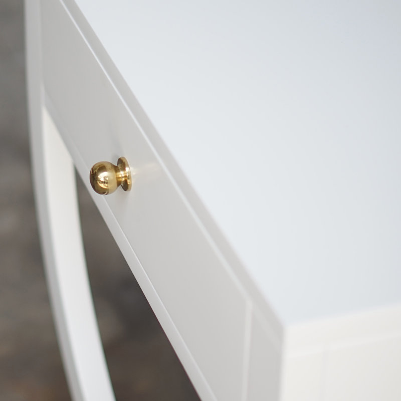 Paige White Rectangular Side Table with Brass Pull and Storage