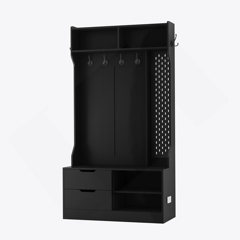 Hall Tree With 6 Hooks,Coat Hanger, Entryway Bench, Storage Bench,For Entrance, Hallwa,Black