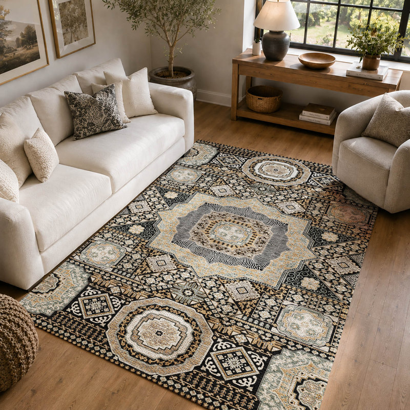 Tapis traditionnel lavable à la machine Premium, Noir, 3 pi x 5 pi