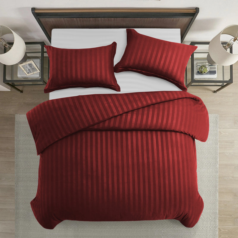 Microfiber Striped Duvet Cover Set with Pillowcases, Super King Duvet Cover Set + 2 StandardPillowcase, Burgundy