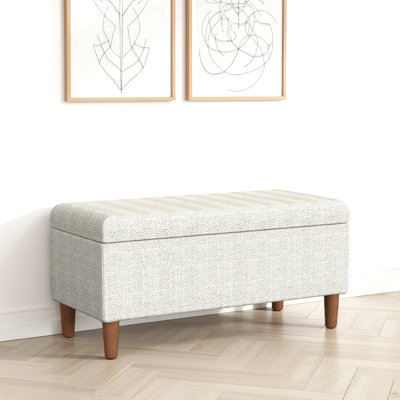 Banc de rangement décoratif Zia, tissu à chevrons crème, brun, 36 po