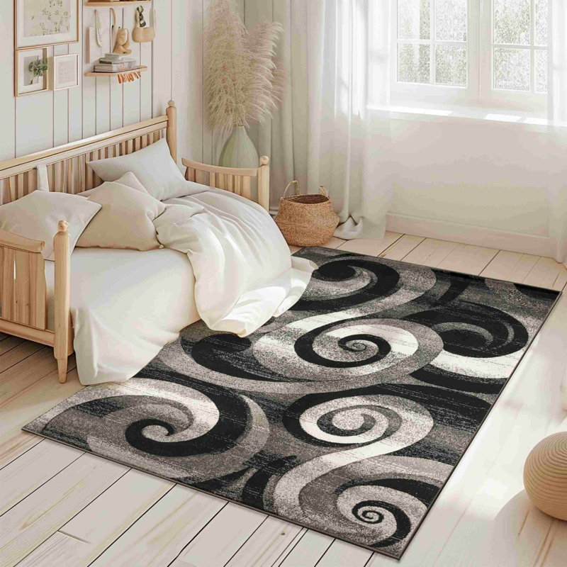 Hand Carved Modern Abtsract Area Rug Carpet Soft Polypropylene Frieze Indoor Carpet, Rectangle 7'11" x 10'10"