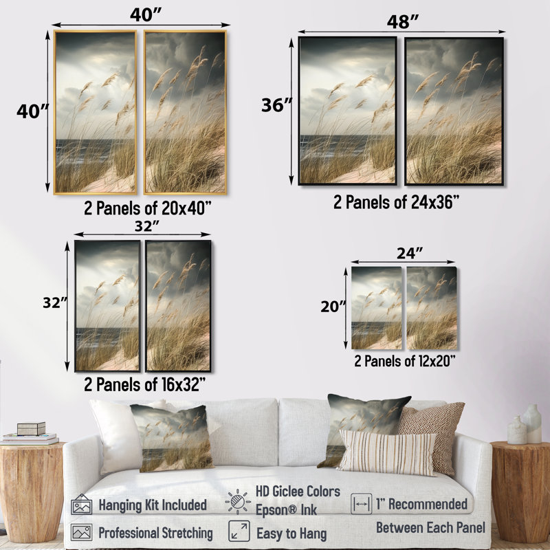 Coastal Beach Grass Tranquility - Gray Wall Art, 40" H x 40" W, Framed Print without Mat, Black