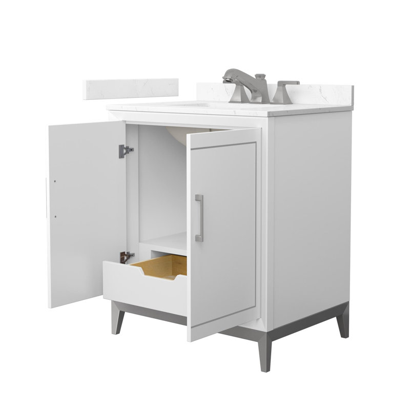 Marlena 30" Freestanding Single Bathroom Vanity with Cultured Marble Top, Brushed Nickel, White