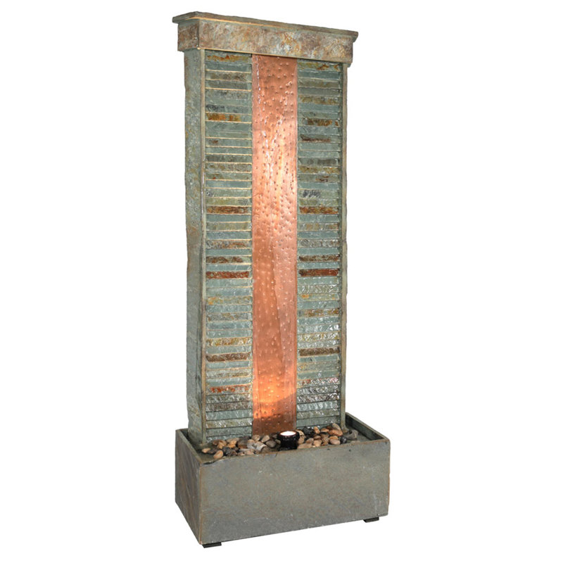 Rippled Slate Copper/Natural Outdoor Water Fountain with Light
