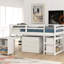 Lit mezzanine bas simple avec armoire et bureau mobile - blanc, structure d'étude et stable-392304333