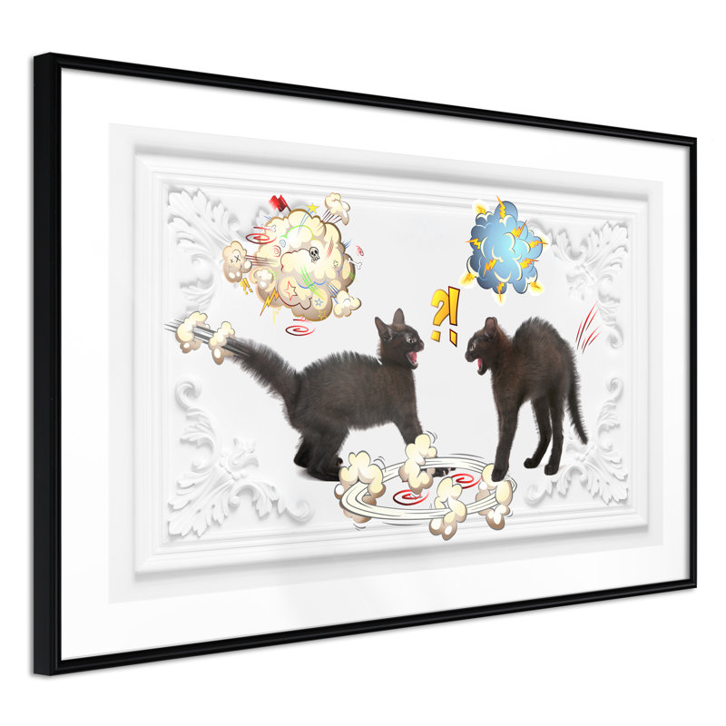 " Cat Fight ", 24" W x 16" H, Black Framed