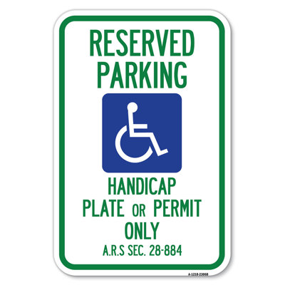 Plaque de permis de stationnement réservé ou permis seulement A.R.S Sec. 28-884 (symbole de personne à mobilité réduite) / 23068