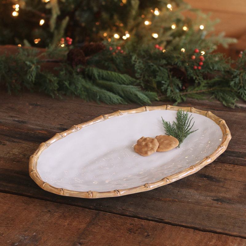 Vida Melamine Platter, 1.5" H x 19" L x 13" W, White/Natural
