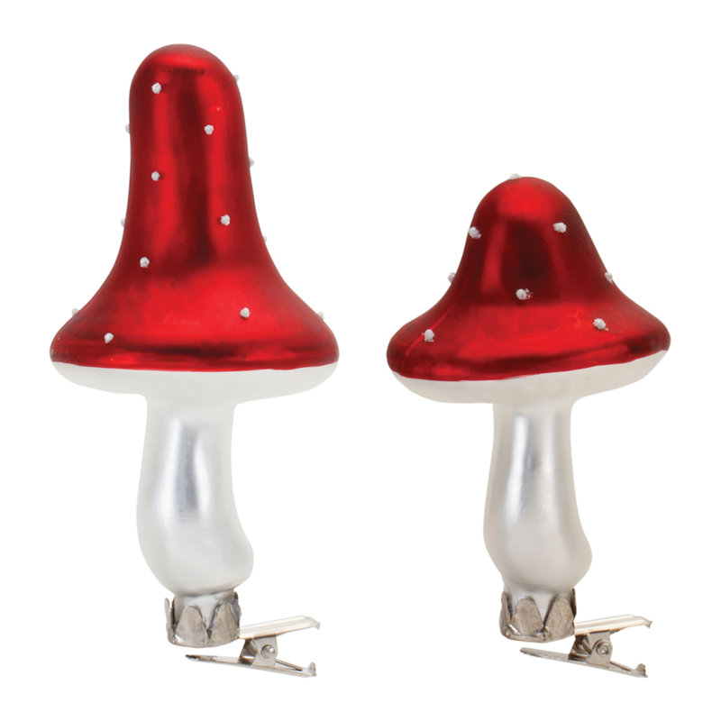 Ornement en forme de champignon en verre Frost (lot de 12)