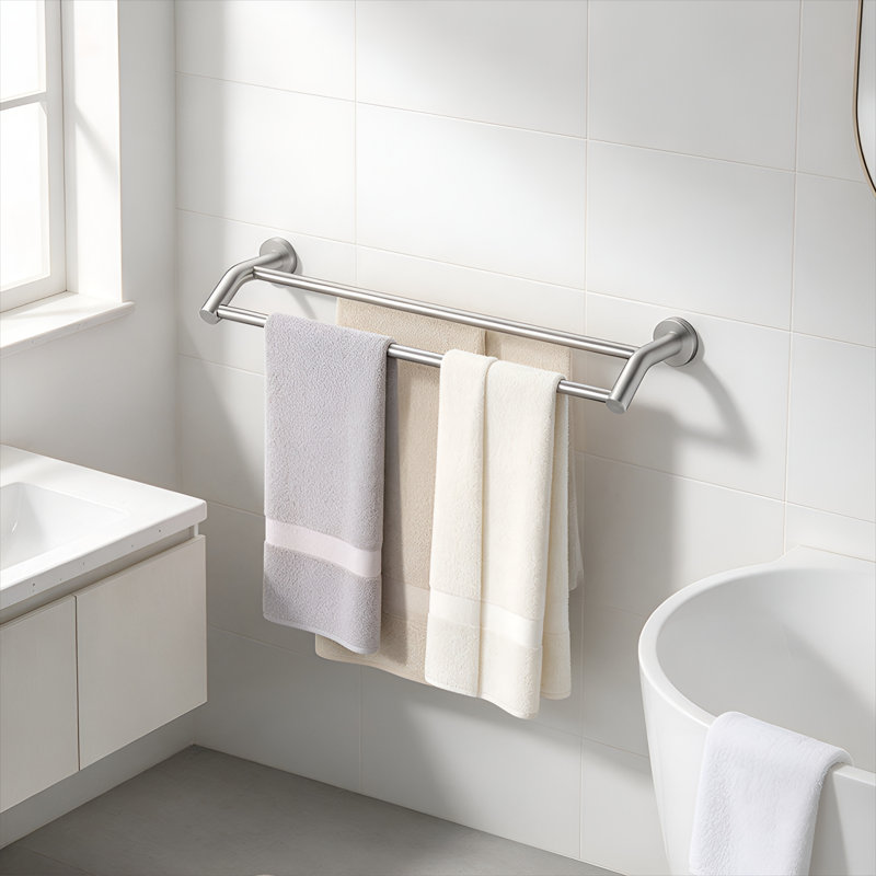 SUS304 Stainless Steel Double Towel Bar, Wall Mounted Space Saving Towel Rack for Bathroom, StainlessSteel