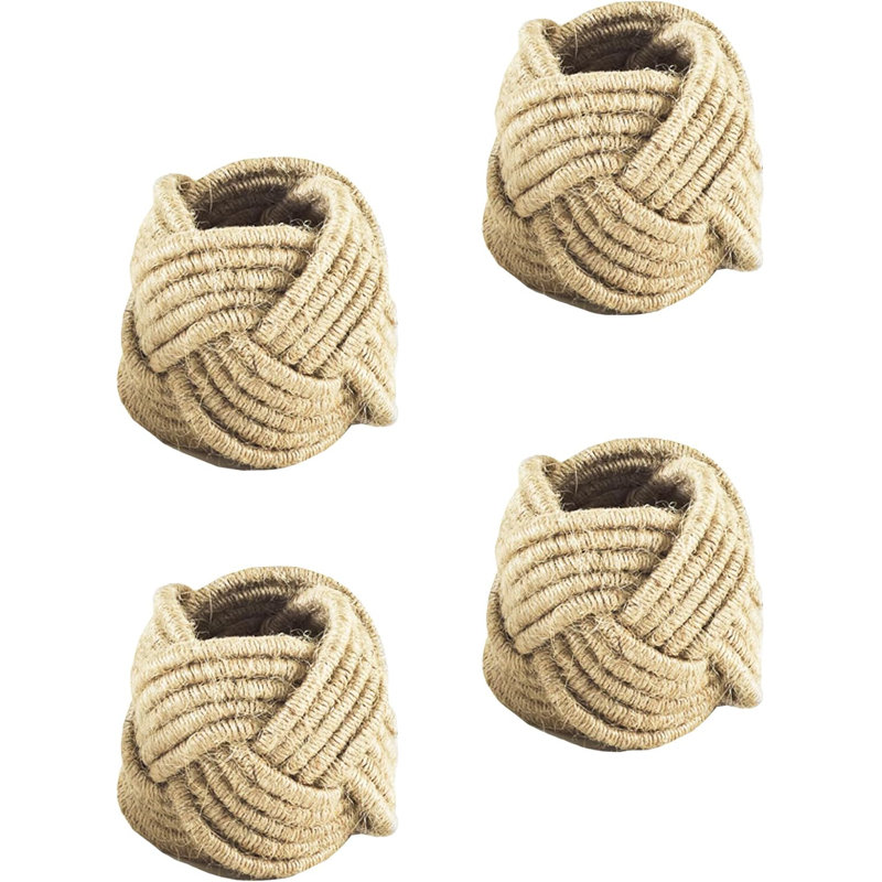 Rond de serviette en jute tressé classique, ensemble de 4, Naturel