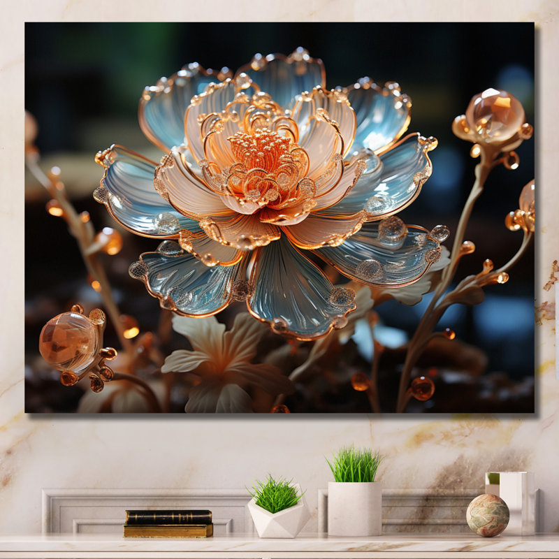 Fleur de pêche cristal I - art mural floral, Toile tendue, H 30 po x l 40 po x P 1 po