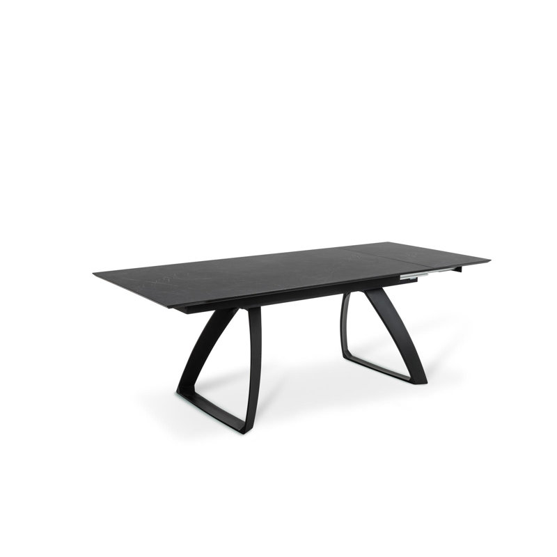 Daishanay Extendable Oak Metal Base Dining Table, Black, Black