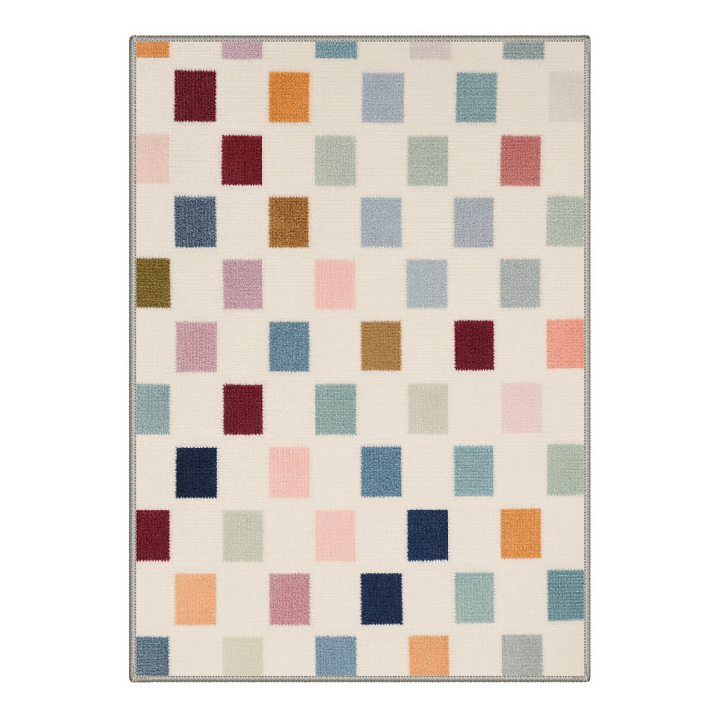 Mosaic Modern Machine Washable Beige Indoor Area Rug with Non-Slip Backing, Rectangle 5' x 7'