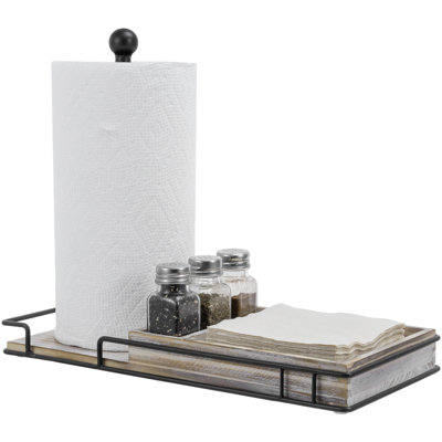 Iron and Solid Wood Paper Towel Holder