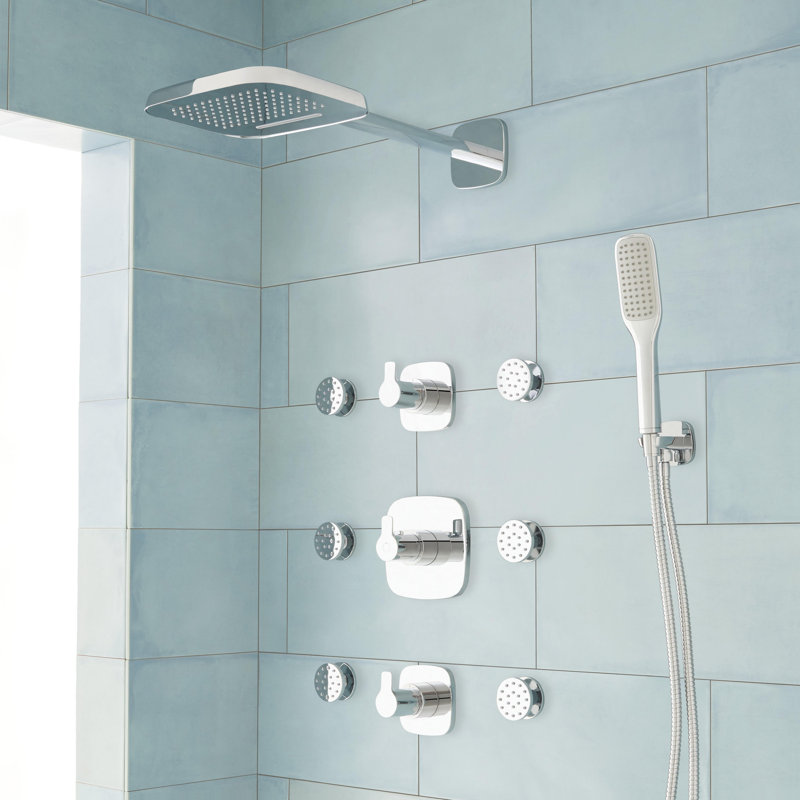 Arin Thermostatic Shower System with Hand Shower & 6 Body Sprays, Chrome