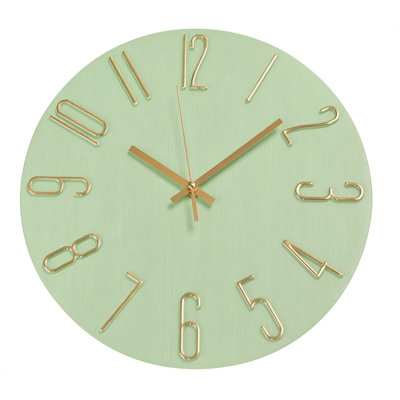 Wall Clock 12 Inch Silent Non-Ticking Imitation Wood Indoor Clock Round Green Decor Clock Modern 3D Figures Quartz Wall Clocks For Home, Hotel, Office, School