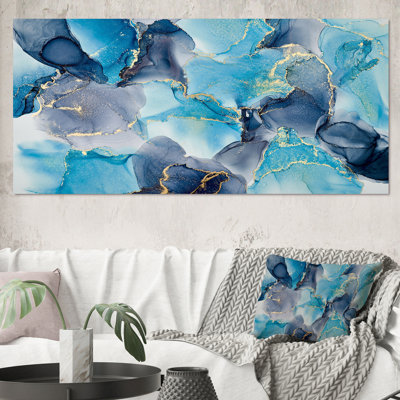 Turquoise et mauve luxueux, art fluide abstrait V, reproduction sur toile