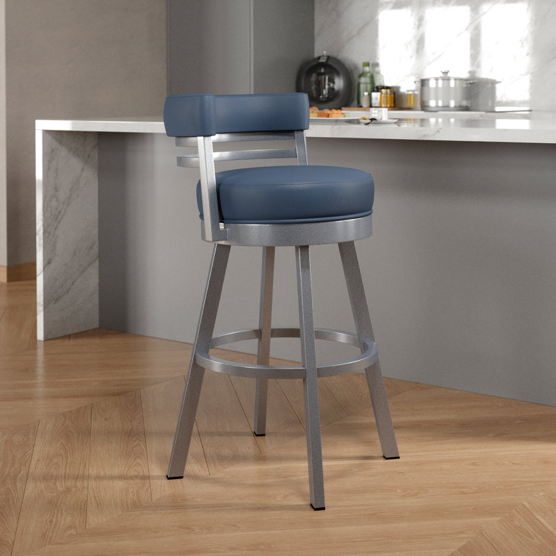 Tabouret de bar et de comptoir Aureliana, Tabouret de comptoir (siège d'une hauteur de 26 p, Gris, Similicuir bleu