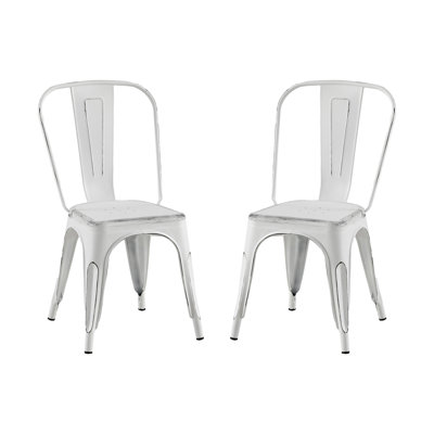 Of 2 Modern Sanded Matte White Metal Dining Chairs With 18 Inch Seat Height, Stackable, Easy - Clean, For Kitchen, Cafe, And Bar, Design Industrial Chairs, Lightweight, Room