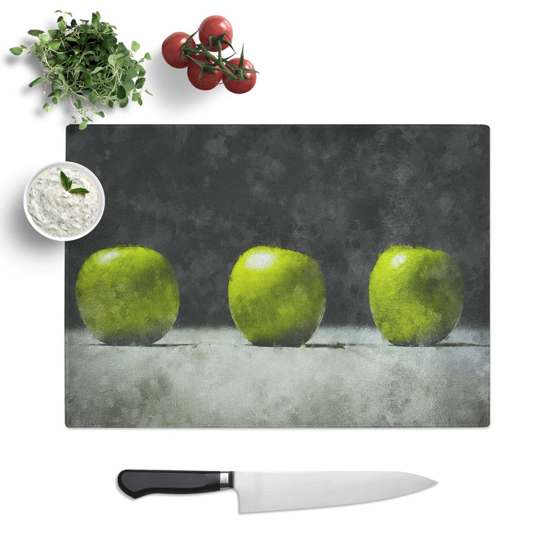 Row of Apples Painting Chopping Board, 0.4cm H x 28.5cm W x 39cm L