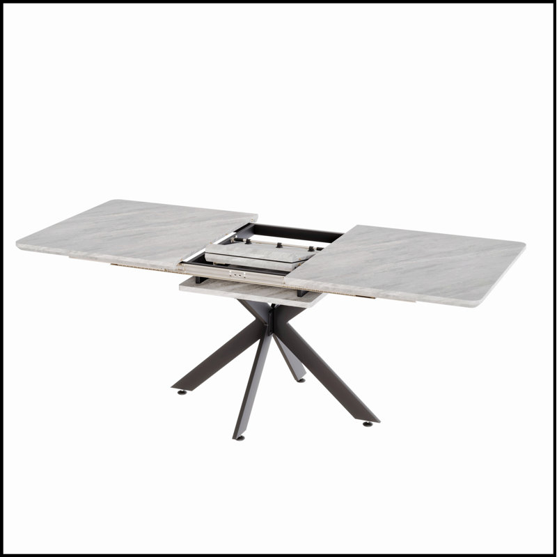 Table de salle à manger extensible grise avec pieds en X modernes, parfaite pour les réunions de famille et les sièges flexibles