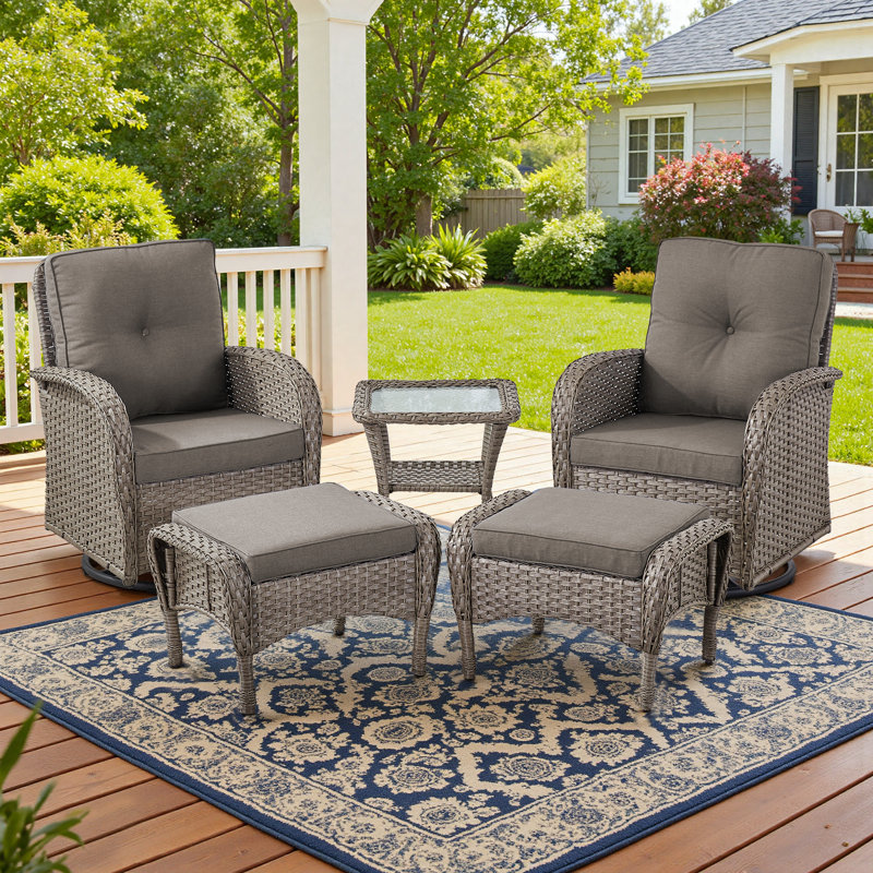 Gaetanino Wicker Outdoor Glider, Blue, Grey