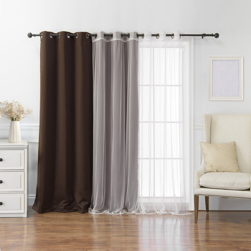 Granados Thermal Room Darkening Sheer and Solid Curtain, Chocolate, 80" W x 84" L